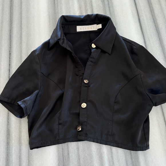 Black Satin Crop Top XS - Picture 1 of 4